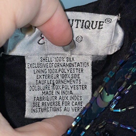 Papell Boutique Vintage Sequined Evening Top Silk Scalloped Hem Petite Medium - Picture 3 of 9